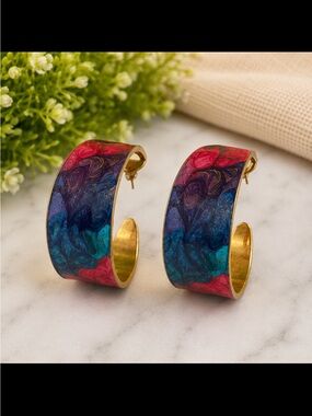 Vintage enamel gold toned earrings